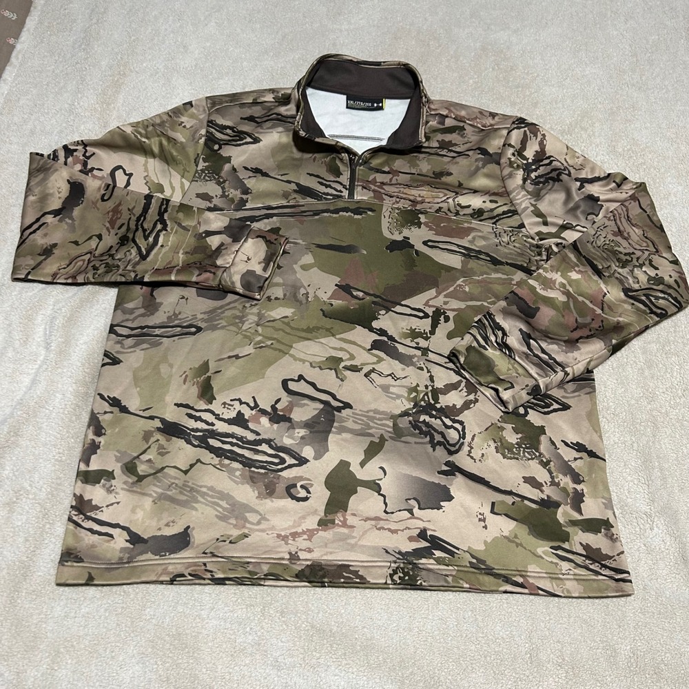 Under Armour Pullover Mens XXL Fleece Camo Quarter Zip Hunting Athletic Top - Picture 2 of 7